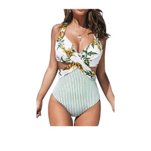 Cupshe Multi Colored And Stripe Lace up One Piece Swimsuit Size XL NWT